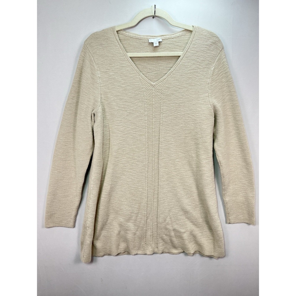 J Jill Sweater Womens Large Beige Textured V Neck Lagenlook Comfy‎ Soft